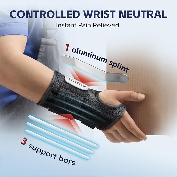 FEATOL 2 Pack Carpal Tunnel Wrist Brace For Work With Wrist Splint, 6.5'' Hand Brace Night Support For Women Men, Pain Relief For Tendonitis, Arthritis, Pregnancy, Typing, Right and Left Hand, Small