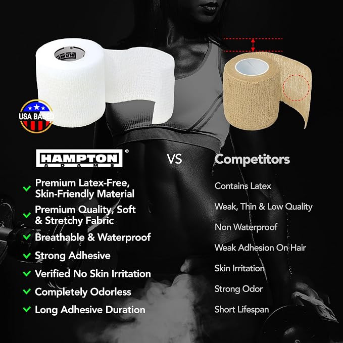 Hampton Adams | As Seen on Shark Tank | Self Adhesive Bandage Wrap (14-Pack) | 15ft | Pet Safe | Breathable Athletic Elastic Cohesive Bandage for Sports Injury Ankle Knee Wrist sprains (White)