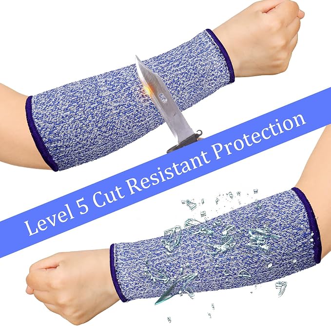 Sintege 3 Pairs Arm Protectors for Thin Skin and Bruising Cut Resistant Forearm Sleeve Level 5 Arm Burn Protection Sleeve (Black, Royal Blue, Grey,7.9 Inch)