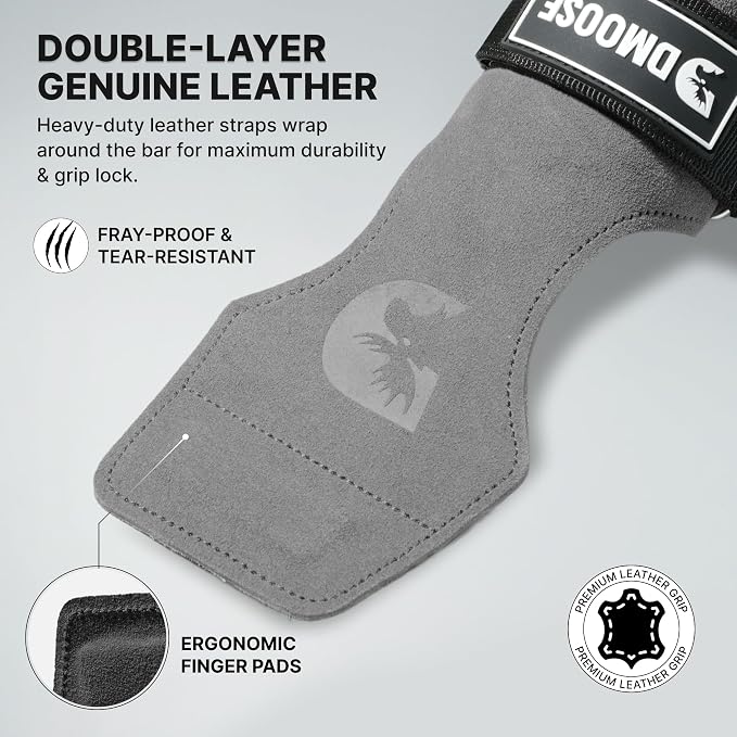 DMoose Fitness Weight Lifting Hooks (Pair) for Deadlifts, Pull Ups, Rows & Shrugs - Anti-Rip Nylon Strap Hand Grips with Thick Wrist Padding - Heavy Duty Wrist Straps for Weightlifting & Gym Workouts