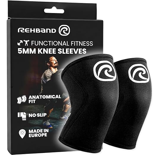 Rehband 5mm Knee Sleeves for Functional Training, Cross-Training & Powerlifting, Weightlifting Knee Support made of Neoprene, Unisex, Colour:Silver/Black - 1 Pair, Size:X-Small