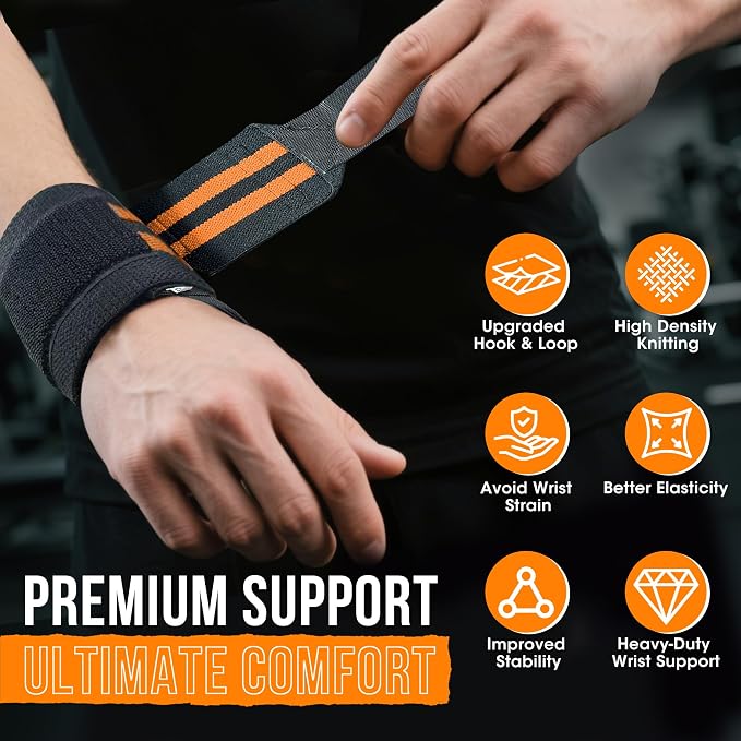 WSAKOUE Weightlifting Wrist Wraps - 18" Professional Wrist Support with Heavy-Duty Thumb Loop for Powerlifting, Bench Press & Strength Training- Adjustable Gym Wrist Straps for Men & Women