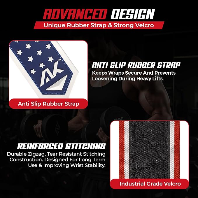 AKTV8 Wrist Wraps for Weightlifting, 18"&24" Heavy Duty Stiff Wrist Support | 3inch Wide Firm Elastic, Reinforced Thumb Loop, Built for Heavy Bench Press, Overhead Press, Powerlifting & Strength Training