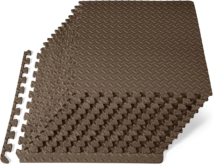ProsourceFit Exercise Puzzle Mat 1/2-inch, EVA Interlocking Foam Floor Tiles for Home Gym, Workout Equipment, Kids Play Areas, Brown, 48 Sq Ft - 12 Tiles