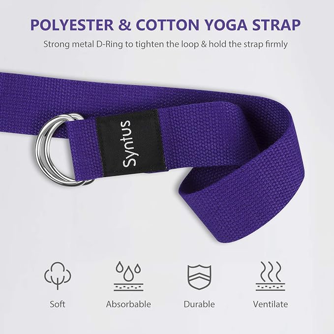 Syntus Yoga Block and Yoga Strap Set, Soft Non-Slip Yoga Blocks 9×6×4 inches, 8FT Metal D-Ring Strap for Yoga, General Fitness, Pilates, Stretching and Toning
