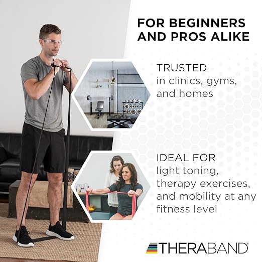 THERABAND Professional Resistance Band, Black Level 5 Special Heavy, 5 ft | Portable, lightweight, latex. For desk, recovery, gym. Therapy, physical, fitness, strength.