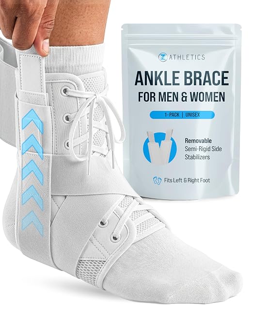 Z ATHLETICS Ankle Brace for Women & Men - Lace Up Adjustable Support with Side Stabilizers for Sprained Ankle, Achilles Tendonitis Relief | Basketball, Volleyball, Running & Sports Recovery