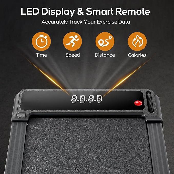 Walking Pad Under Desk Treadmill, Portable Compact Electric Walking Treadmill, Quiet Fitness Machine with Remote Control & LED Display for Home Office