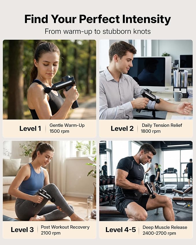 MERACH Massage Gun Deep Tissues Quiet Brushless Motor 6 Heads & 5 Speeds | 12MM Percussion Massager Tools for Pain Relief Muscle Recovery, 6 Handheld Massager, 3200 RPM/5 Speeds, Gift for Dad Him