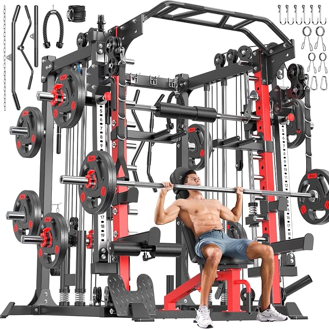 Multi-Purpose Squat Rack,Smith Machine Weight Rack Set with Cable Crossover System, Home Gym Power Racks, Power Racks and Packages
