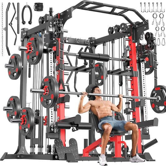 Multi-Purpose Squat Rack,Smith Machine Weight Rack Set with Cable Crossover System, Home Gym Power Racks, Power Racks and Packages
