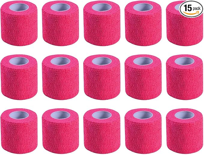 KISEER 15 Pack 2 Inch x 5 Yards Pink Self Adhesive Bandage Breathable Cohesive Bandage Wrap Rolls Elastic Self-Adherent Tape for Stretch Athletic, Sports, Wrist, Ankle