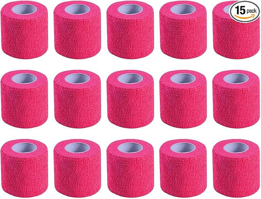 KISEER 15 Pack 2 Inch x 5 Yards Pink Self Adhesive Bandage Breathable Cohesive Bandage Wrap Rolls Elastic Self-Adherent Tape for Stretch Athletic, Sports, Wrist, Ankle