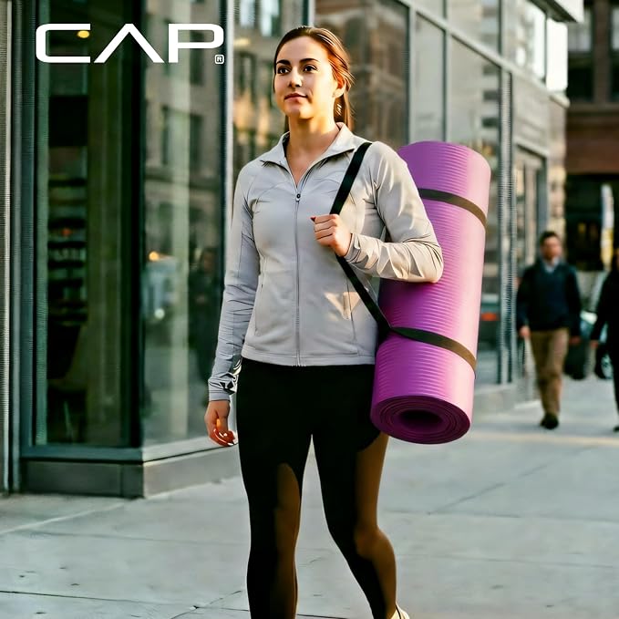 CAP Barbell 1-Inch High Density Exercise Yoga Mat with Strap | Multiple Colors