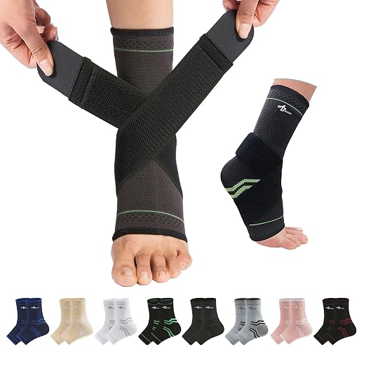 ABIRAM Breathable Ankle Brace Compression Sleeve with Adjustable Strap | Adjustable Compression Support for Sprained Ankles, Plantar Fasciitis, Achilles Tendonitis, Running, Gym and Everyday Wear
