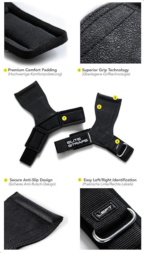 Fitgriff® Elite Straps - Lifting Wrist Straps (Rubber Grips) for Weightlifting, Gym, Workout, Deadlift - Anti-Slip Revolution for Men and Women