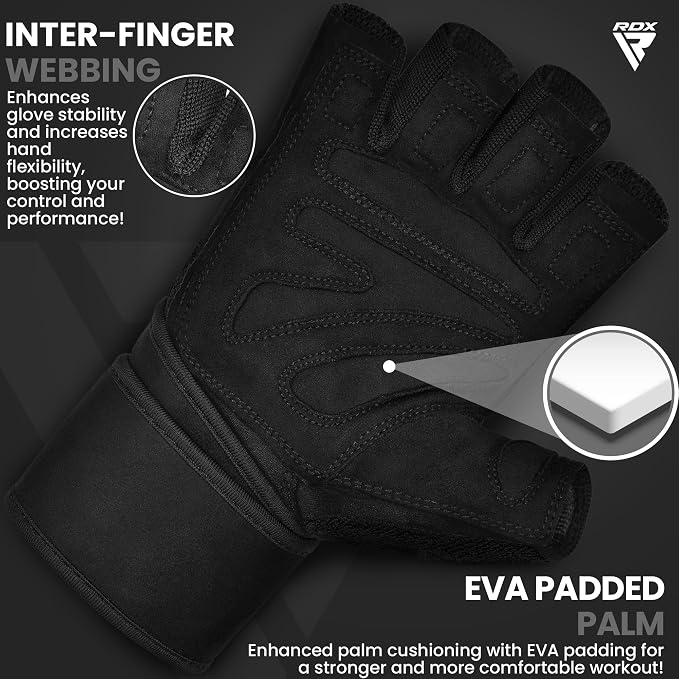 RDX Weight Lifting Workout Gloves with Wrist Support, 50 CM Long Wrist Straps, Anti Slip Padded Palm, Breathable Gym Grip for Fitness Training Powerlifting, Men Women Bodybuilding Exercise