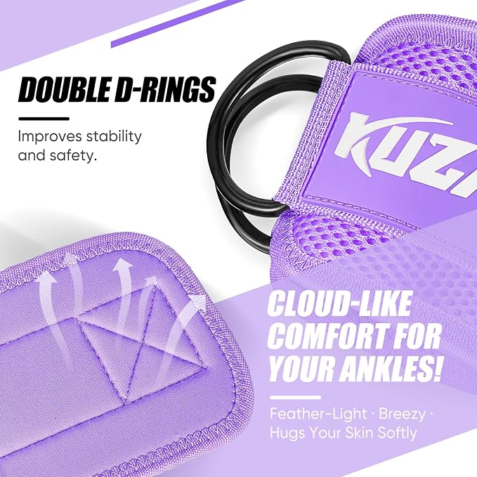 KUZARO Ankle Resistance Bands with Cuffs, Ankle Weights Bands for Working Out, Women Leg and Glutes Workout Equipment, Exercise Bands for Kickbacks, Butt and Booty Trainer, Home Gym Fitness Equipment