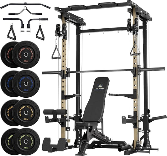 MAJOR FITNESS Drone3 Smith Machine, 2500lbs All-in-One Home Gym Power Rack with Dual Pulley System for Cable Crossover, Pull-Up Bars