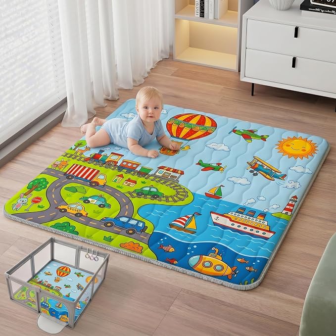Baby Play Mat, 50x50 Thickened Playpen Mat, Waterproof & Non-Slip, Foldable Play Mat for Floor, Machine Washable Crawling Mats for Infants & Toddlers, Floor Activity and Playing & Learning, Transit