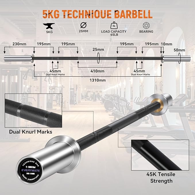 EVERYMATE 5LB Mini Barbell Bar Beginner Women Kid Barbell Total Body Workout Weighted Bar,for Strength Training, for Youth Children New Weightlifting