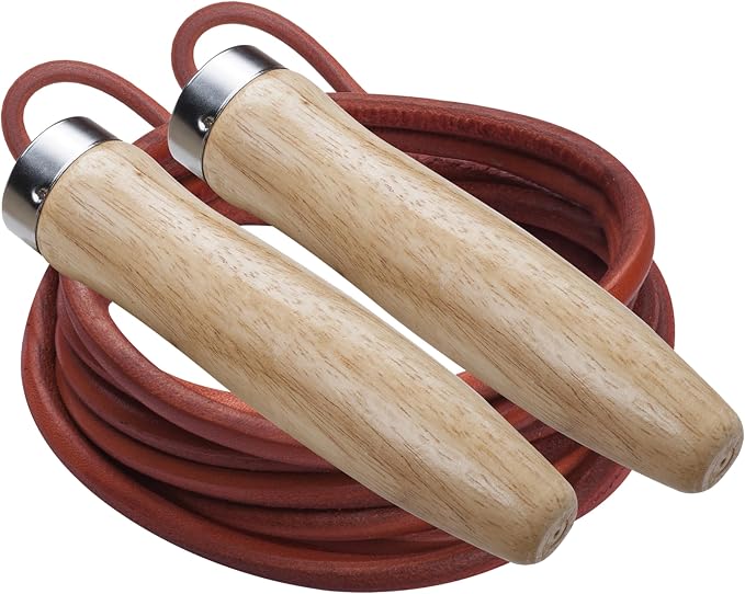 Champion Sports Wood Handle Jump Ropes – Durable Nylon or Leather Bearings - Skipping Rope, Fitness, Cardio Training, Agility, and Exercise Workouts