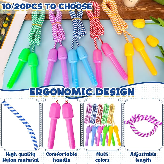 10 Pack Kids Jump Rope, Adjustable Nylon Skipping Ropes for Fitness | 7.87 Ft, 5.51 In Handles, Lightweight Jump Rope, Gradient Skipping Rope, Indoor Outdoor Games, School Active Play