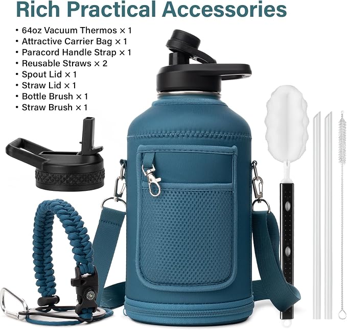 DYSANKY Insulated Water Bottle with Portable Carrier Bag for Outdoor 64 oz