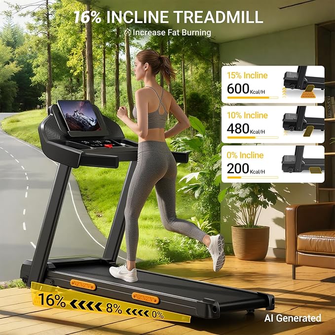 16% Foldable Incline Treadmills for Home, 12 Automatic Modes