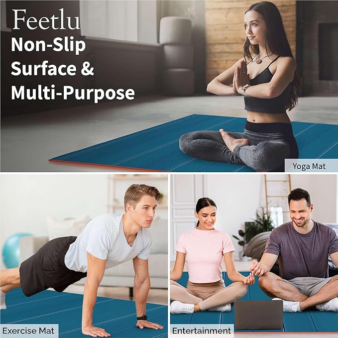 Foldable Large Yoga Mat, Extra Space 72"L x 48"W (183 x 122 cm), 6mm & 8mm Thick, Workout Mat for Home Gym and Travel - Anti-Slip Folding Exercise Mat for Yoga & Pilates