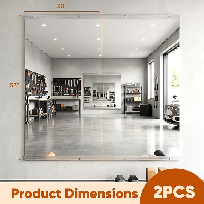 Home Gym Mirror, 58" x 30" - 2PCS, Large Full Length Mirror Wall Mounted for Yoga, Frameless Tempered Glass Wall for Home Gym, Dance Studio, Living Room, Bathroom