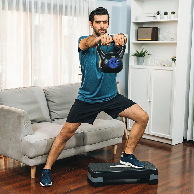 BalanceFrom Vinyl Kettlebell Set, 30/45/50/75 Pound Options – Cement-Filled Strength Training Weights with Ergonomic Grip and Color Coding for Full Body Fitness at Home or Gym