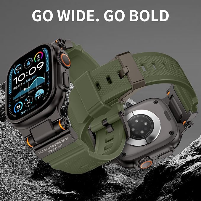 Band Compatible with Apple Watch Ultra 3/2/1 Band 49/46/45/44mm | Metal Connector with Silicone Rugged Strap for iWatch Ultra Series 11/10/9/8/7/6/SE3/SE2/SE/5/4/3/2/1, Army Green/Black