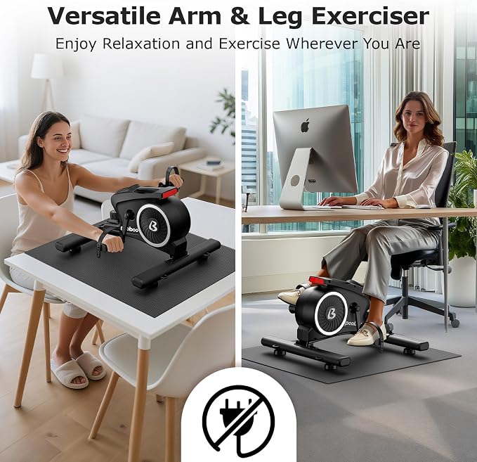 pooboo Under Desk Bike Pedal Exerciser with Magnetic Resistance | Mini Exercise Bike with 16 Resistance Levels, Arm And Leg Workouts, Resistance Bands And Non-Slip Mat for Home Office Therapy