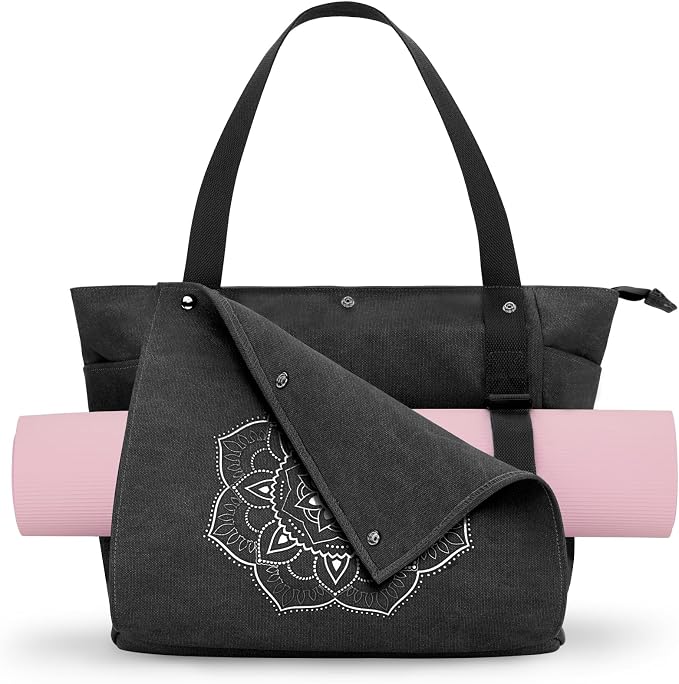 Gonex Yoga Mat Bag For Women Canvas Tote Pilates Gym Bag With Mat Carrier | Front-Opening Quick Access Mat Straps, Durable Cotton Canvas, Machine Washable, Bottle Holder Multi Pockets, Yoga Gym Travel