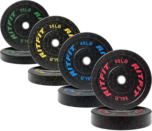 RitFit Bumper Plates, Colored Fleck-Rubber Weight Plates with Steel Insert, 2-inch Olympic Weight Plates for Weight Lifting and Strength Training