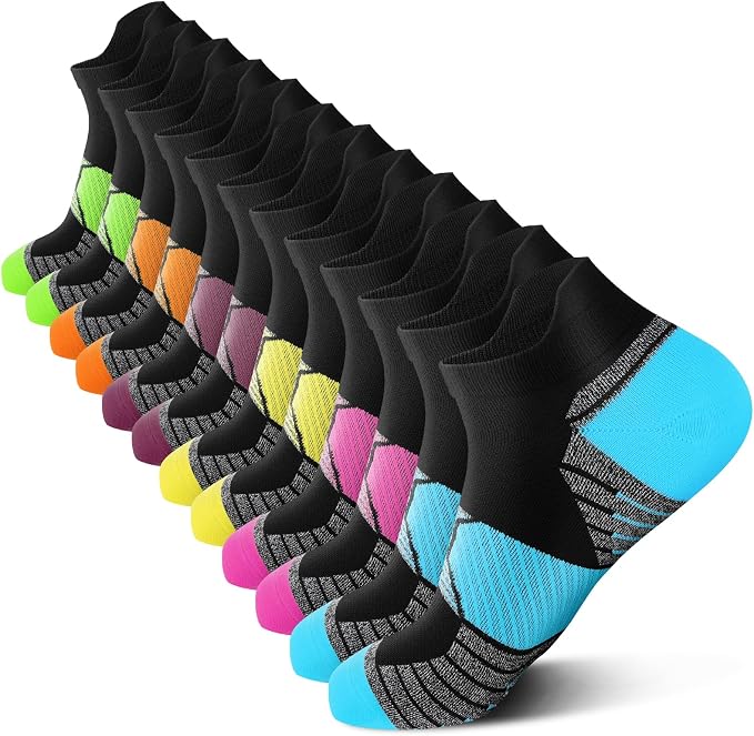 Ankle Compression Socks for Women 6 Pairs Running Socks with Arch Support | Athletic Womens Ankle Socks for Running, Gym, Workouts, Long-Distance Walking, Travel, Daily Use, Relieve Plantar Fasciitis