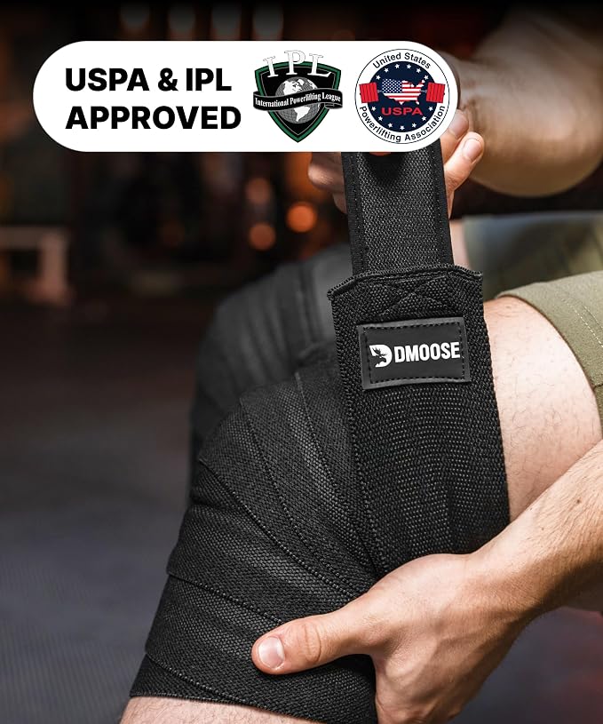 DMoose Fitness Knee Sleeves for Weightlifting (Pair) 78" Knee Wraps for Squats, Powerlifting & Joint Stability
