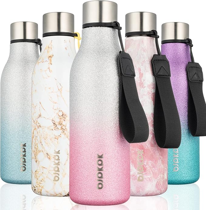 BJPKPK 18oz Insulated Water Bottle, Stainless Steel Bottle with Carry Strap | Keep Cold & Hot Vacuum Insulation, Leak-Proof BPA-Free Design, Slim Bottle Fits Most Cup Holders for Gym, Office & Travel