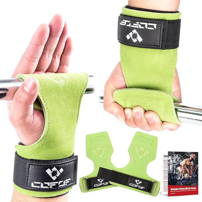 Weight Lifting Wrist Strap, Double-Layer Leather for Deadlift Powerlifting | Gym Strap with Adjustable Neoprene Padded Fit for 6.3–8 Inch Wrist, 8.07-Inch Leather Strap, Gym Workout Lifting Hook (Pair)