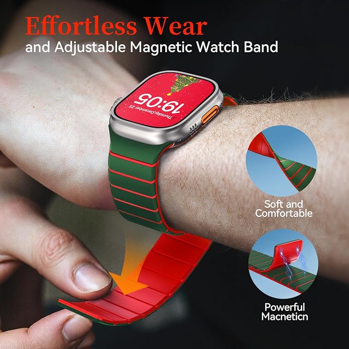 X-it Magnetic Watch Band for Apple Watch Ultra 49mm, 46mm/45mm/44mm, Silicone Sport Strap with Strong Magnet for Men and Women, Compatible with Apple Watch Series 11/10/9/8/7/6/5/4/3/2/1 and SE