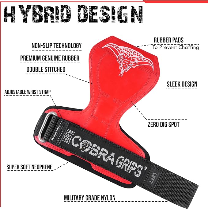 Cobra Grips Weight Lifting Gloves with Adjustable Neoprene Padded Wrist Wraps - Heavy Duty Alternative to Power Lifting Hooks for Deadlifts