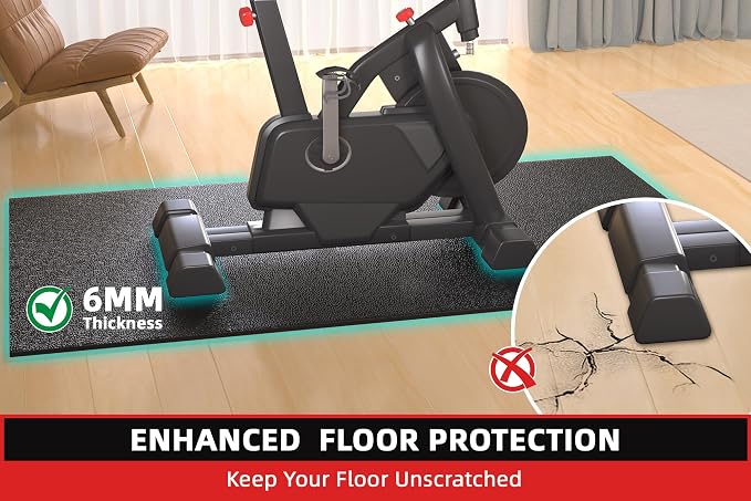 GymCope Treadmill Mat for Hardwood Floor Carpet 7'x3'/6'x3'/6'x2.5'/4'x2' | 6mm Thick Exercise Equipment Gym Mat, Compatible with Peloton Bike, Indoor Spin Bike, Elliptical