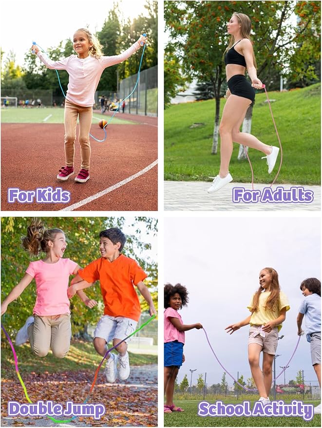 Jump Rope for Kids, Lorvain Adjustable Skipping Rope | Kids Jump Ropes with Wooden Handle for Girls Boys, Weighted Jumping Ropes for Fitness Workout Exercise Outdoor Fun Activity