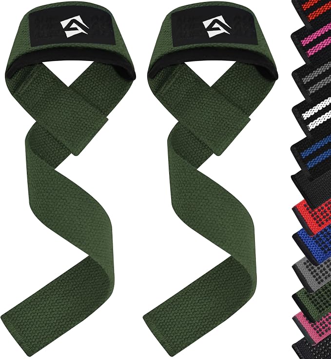 AQF Weight Lifting Straps, Padded Cotton Gym Wrist Straps for Deadlifts | 23" Extra-Long, Heavy-Duty Webbing, 5mm Neoprene Cushioning, Open-Loop Design, Sold as Pair, Ideal for Rows & Pull Workout