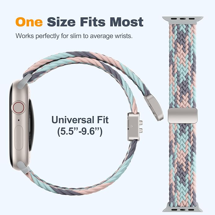 Laffav Braided Stretchy Band Compatible with Apple Watch Bands 42mm 40mm 41mm 38mm 44mm 45mm 46mm 49mm for Women Men, Magnetic Nylon Solo Loop Sport Strap for iWatch Series 11 10 9 8 7 6 5 4 SE Ultra