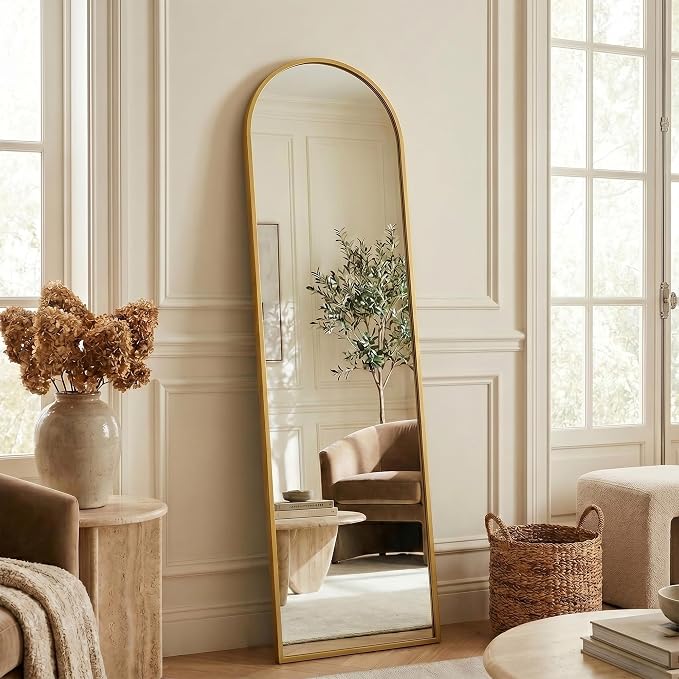 Suidia 56"x14" Arched Full Length Mirror with Stand, Full Body Mirror with Aluminum Frame, Freestanding/Leaning/Wall-Mounted, Floor Mirrors for Bedroom, LivingRoom, Entryway, Dressing Room,Gold