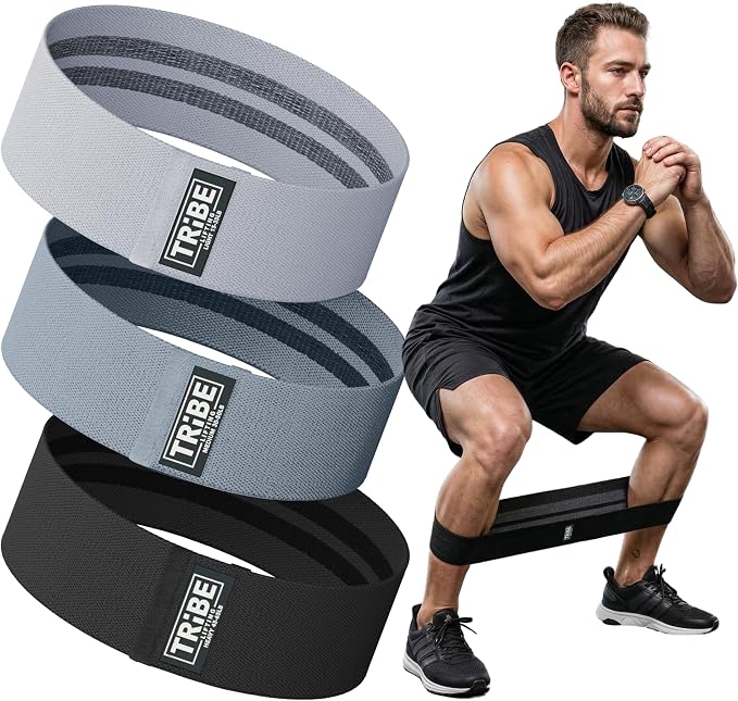 Fabric Resistance Bands for Working Out, 3-Pack for Legs and Glutes | Booty bands for women and men, non-slip grip, 3 resistance levels, for squats, lunges, hip thigh training, glute activation