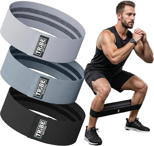 Fabric Resistance Bands for Working Out, 3-Pack for Legs and Glutes | Booty bands for women and men, non-slip grip, 3 resistance levels, for squats, lunges, hip thigh training, glute activation