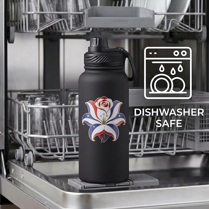 Black Insulated 32 oz Metal Leakproof Water Bottle | 1 Liters Stainless Steel Water Flask, Big Sports Travel Mens Water Bottle for Gym,Hiking,Large Thermal Bottle with 2 Lids